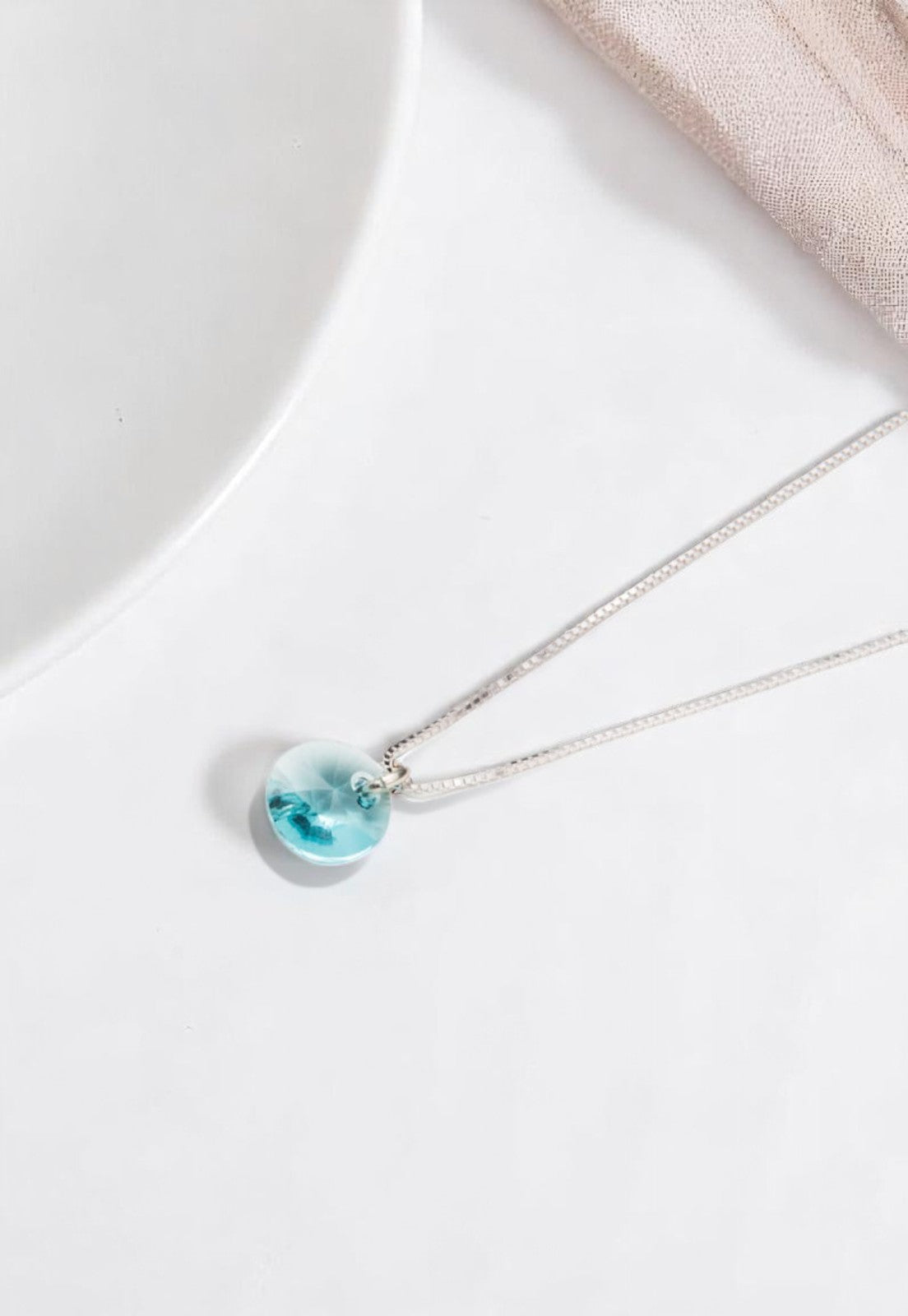 Collar Punto de Luz Plata 925 Cristal Genuino Turquesa