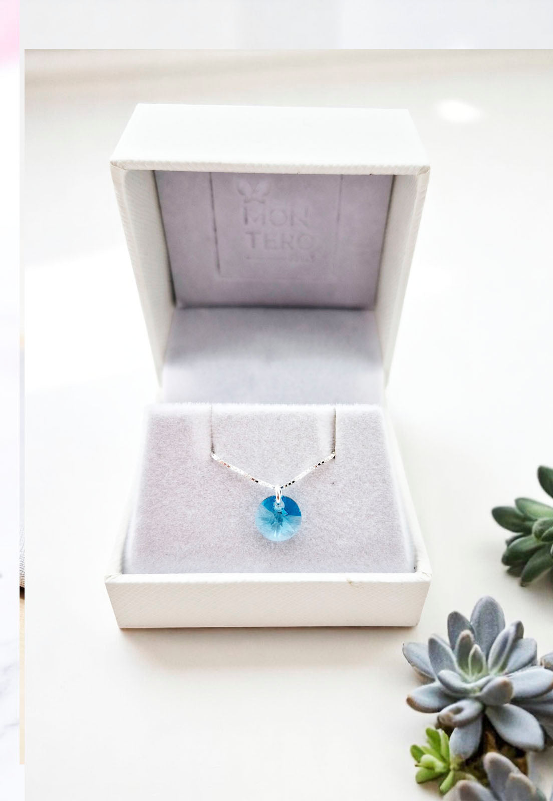 Collar Punto de Luz Plata 925 Cristal Genuino Turquesa