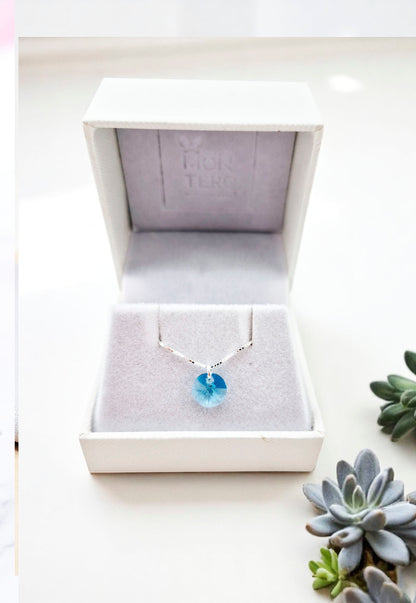 Collar Punto de Luz Plata 925 Cristal Genuino Turquesa