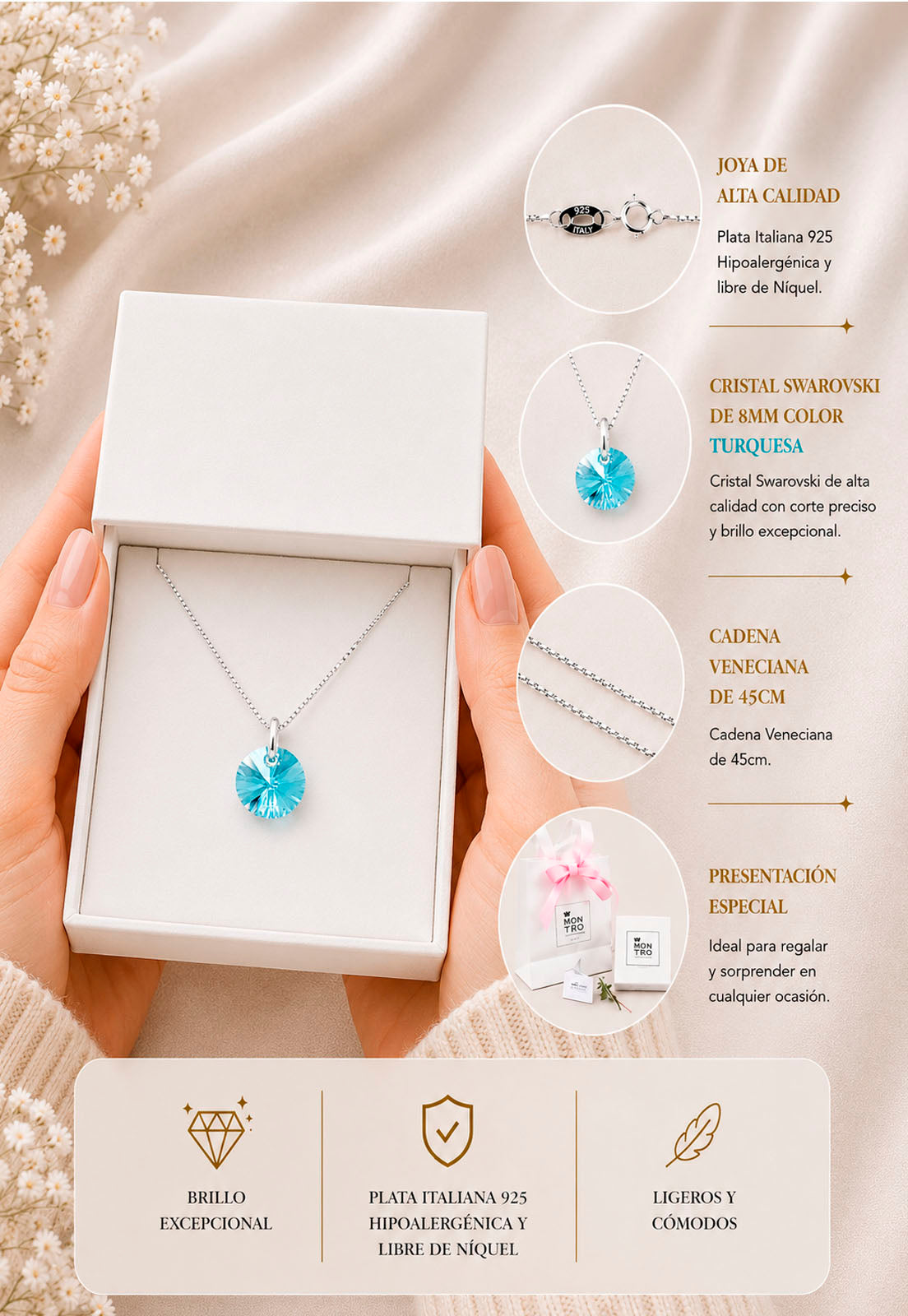 Collar Punto de Luz Plata 925 Cristal Swarovski® Turquesa