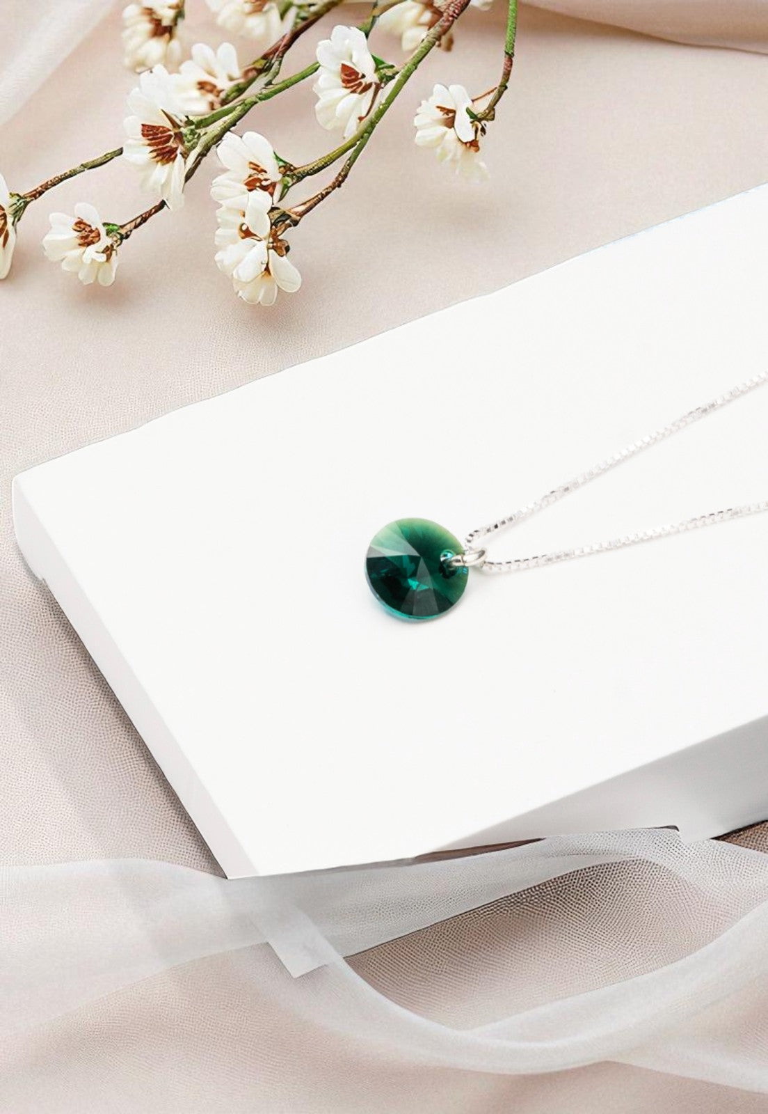 Collar Punto de Luz Plata 925 Cristal Genuino Emerald