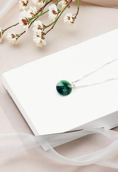 Collar Punto de Luz Plata 925 Cristal Genuino Emerald
