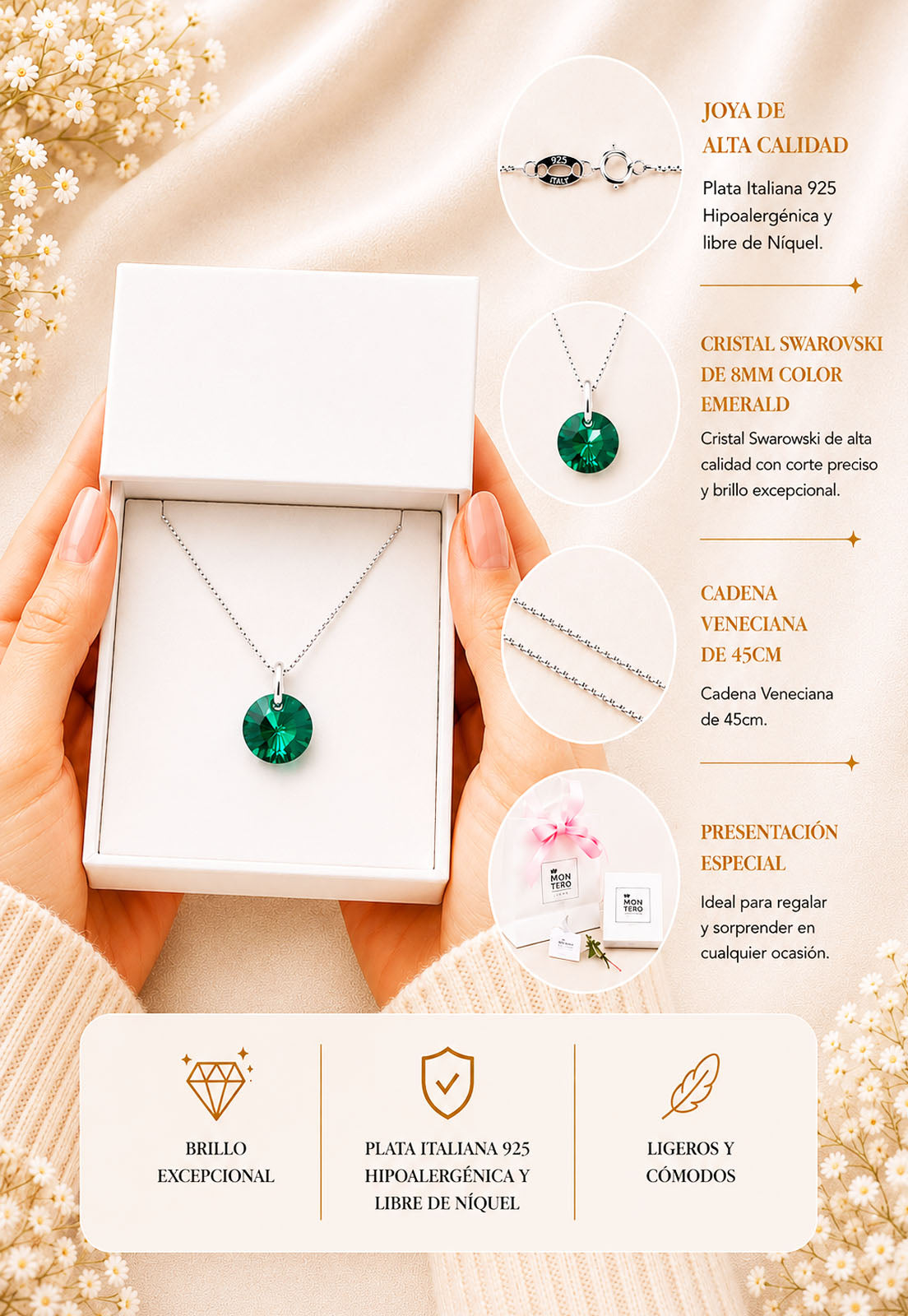 Collar Punto de Luz Plata 925 Cristal Swarovski® Emerald