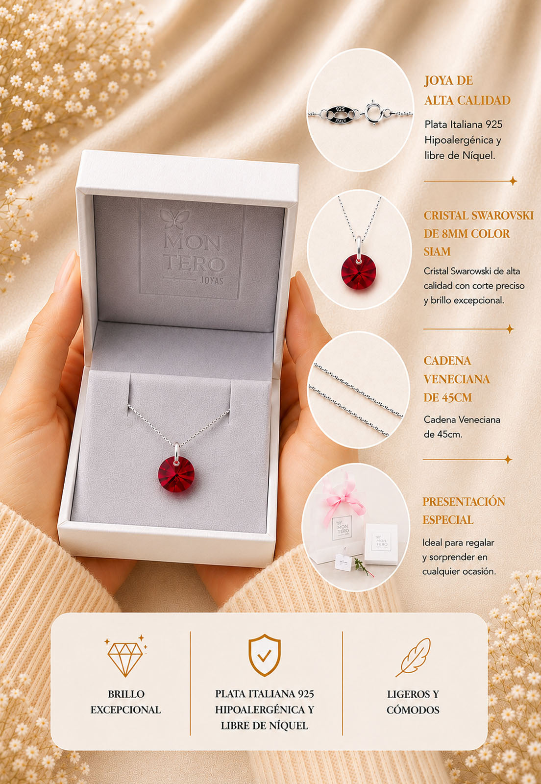 Collar Punto de Luz Plata 925 Cristal Swarovski® Scarlet