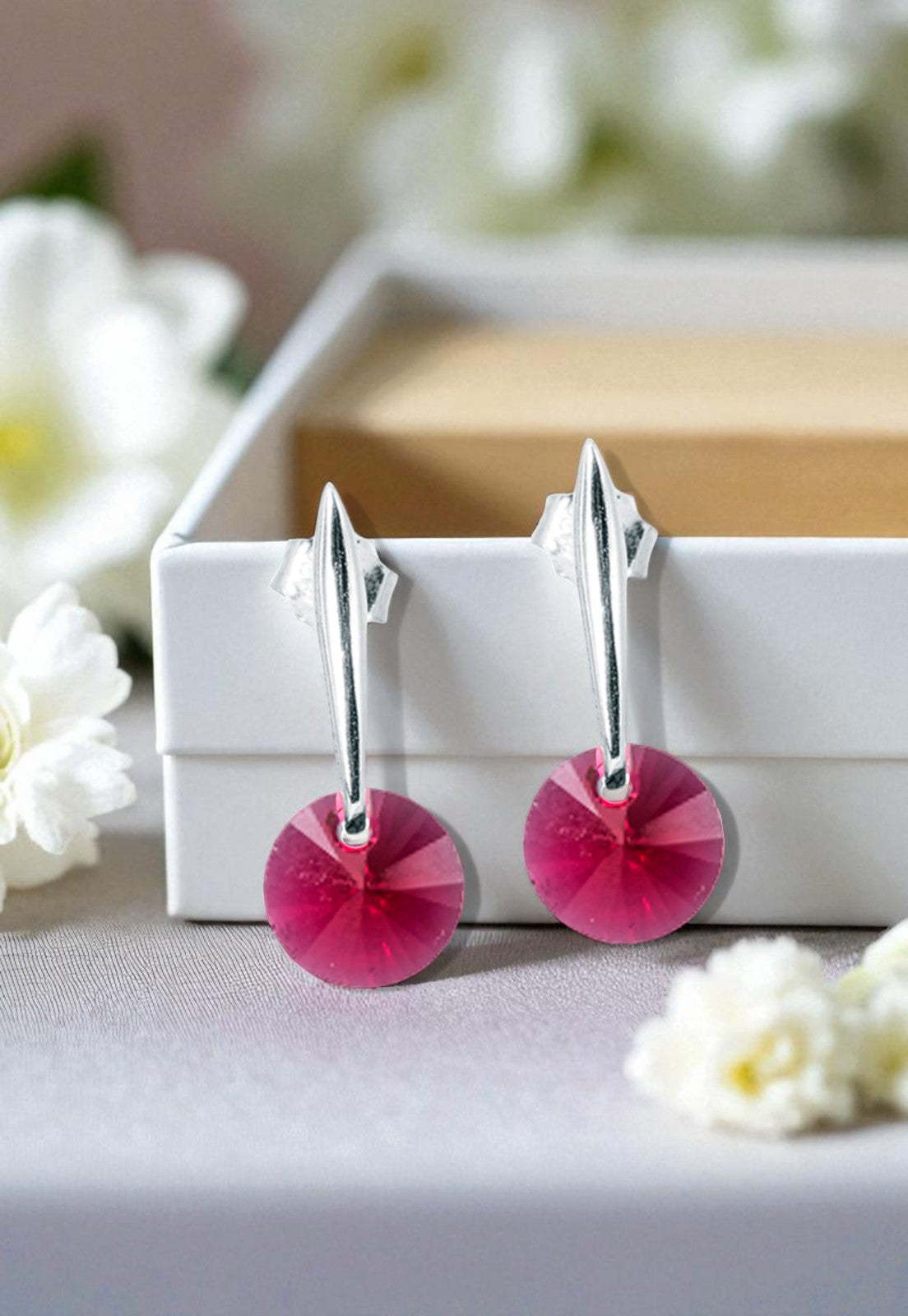 Aros Punto De Luz Plata 925 Cristal Genuino Scarlet