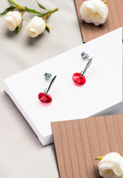 Aros Punto De Luz Plata 925 Cristal Genuino Scarlet