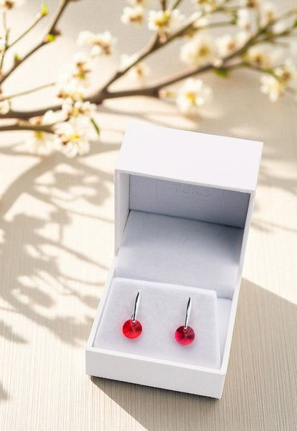 Aros Punto De Luz Plata 925 Cristal Genuino Scarlet