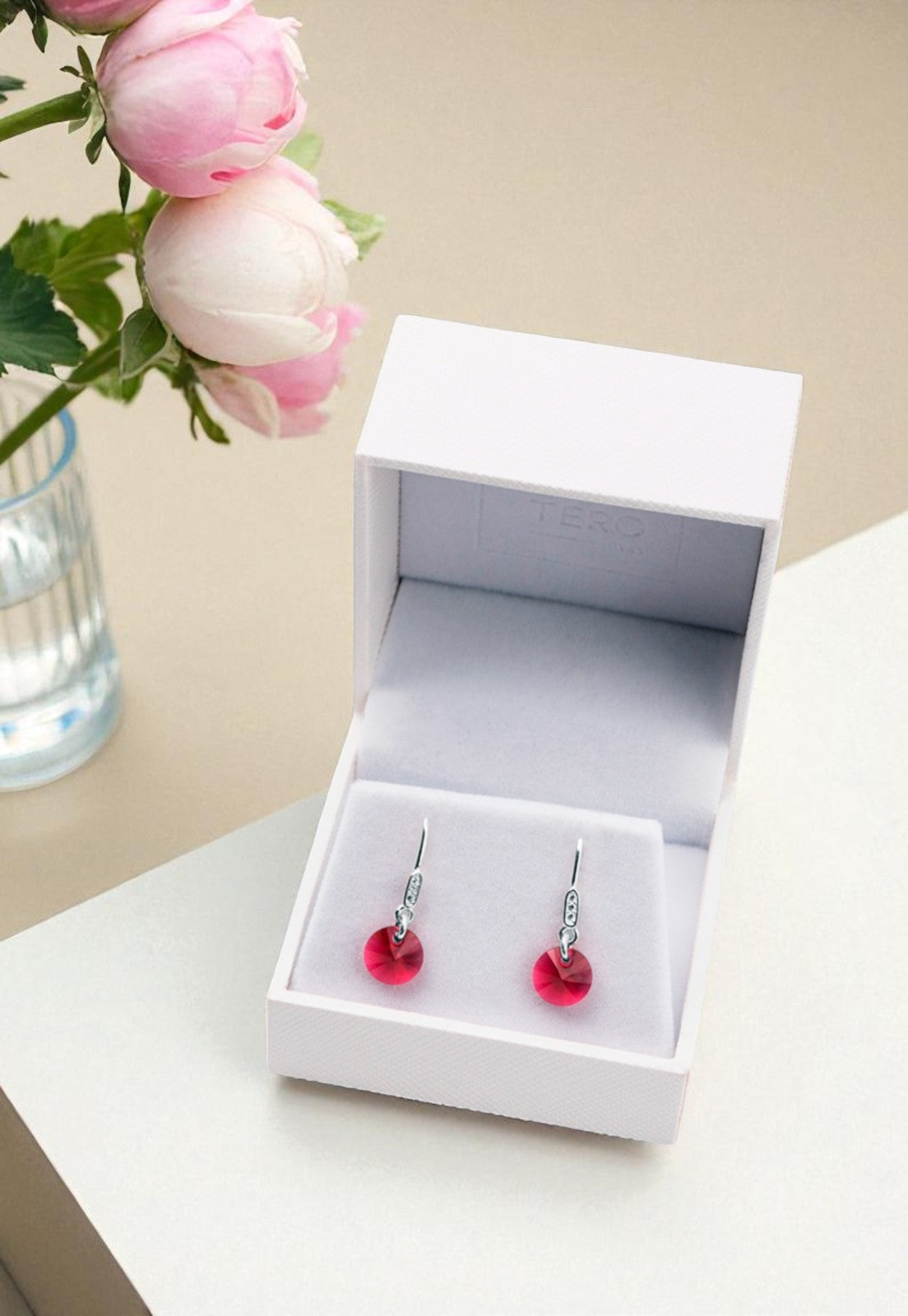 Aros Punto De Luz Circón Plata 925 Cristal Genuino Scarlet