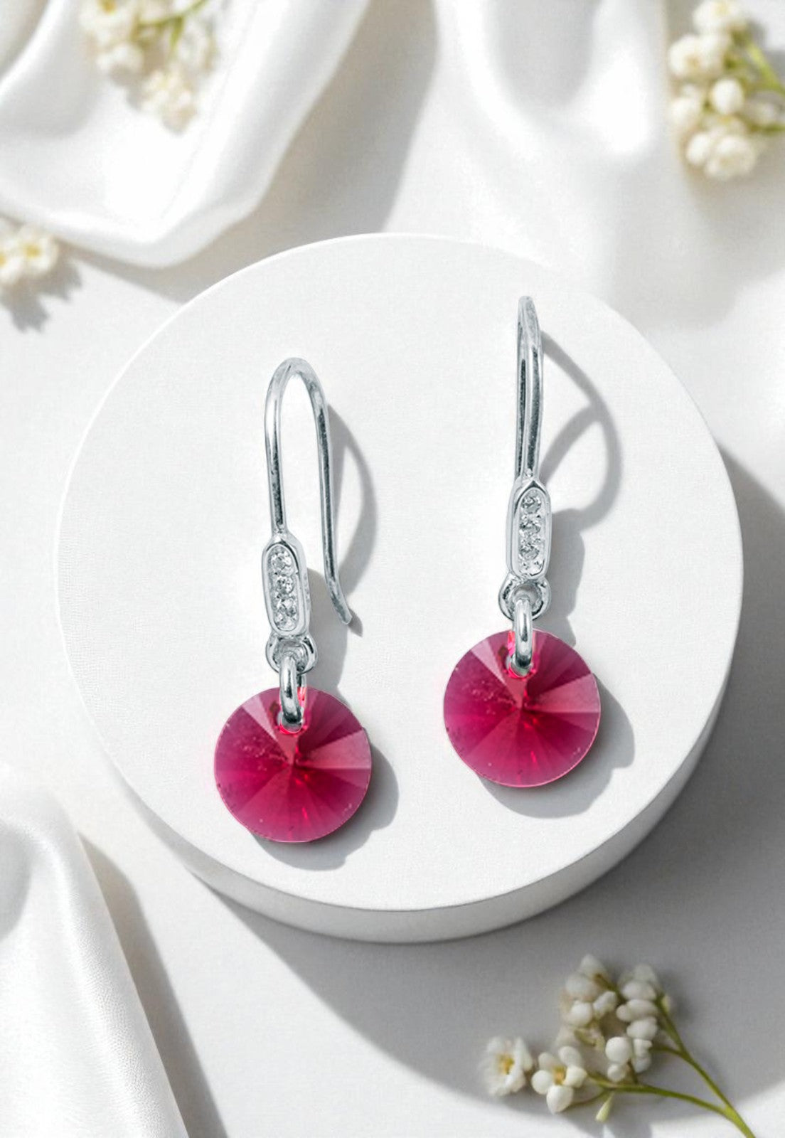 Aros Punto De Luz Circón Plata 925 Cristal Genuino Scarlet