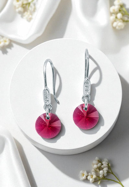 Aros Punto De Luz Circón Plata 925 Cristal Genuino Scarlet