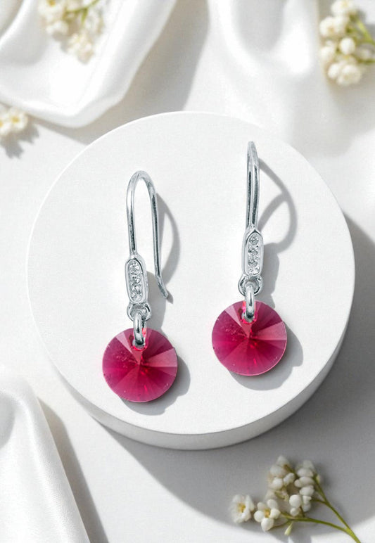 Aros Punto De Luz Circón Plata 925 Cristal Swarovski® Scarlet