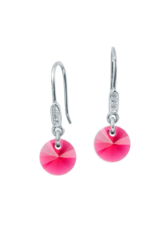 Aros Punto De Luz Circón Plata 925 Cristal Genuino Scarlet