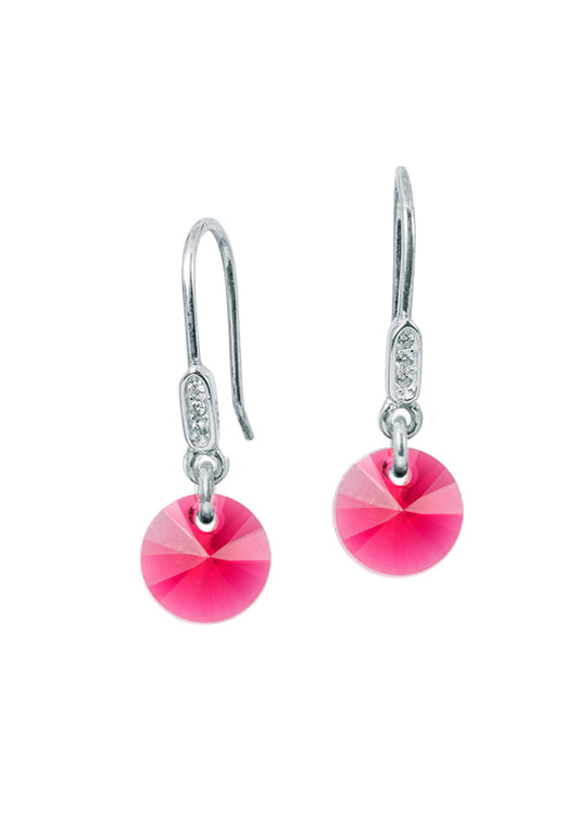 Aros Punto De Luz Circón Plata 925 Cristal Swarovski® Scarlet