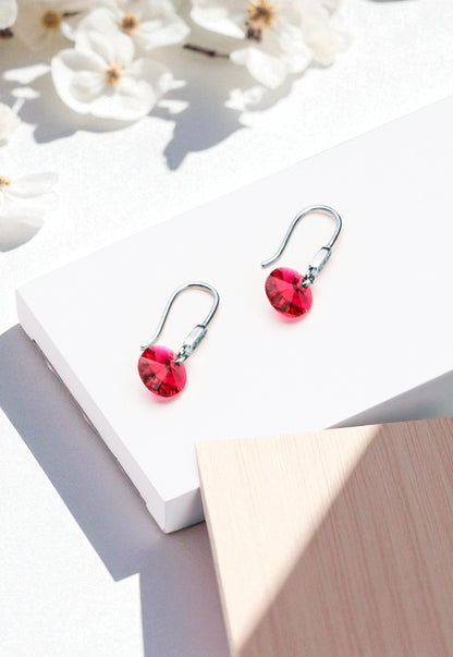 Aros Punto De Luz Circón Plata 925 Cristal Genuino Scarlet