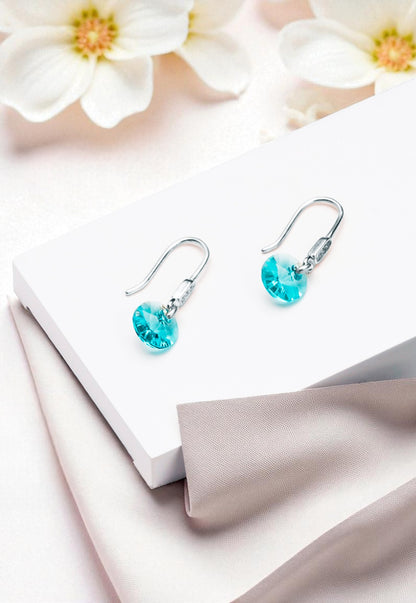 Aros Punto De Luz Circón Plata 925 Cristal Genuino Turquesa