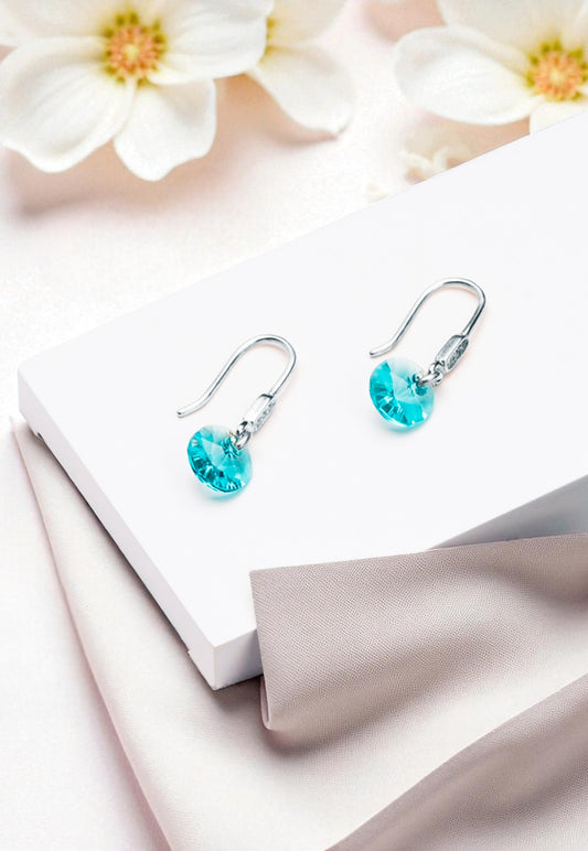 Aros Punto De Luz Circón Plata 925 Cristal Genuino Turquesa