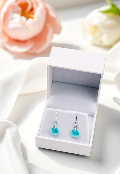 Aros Punto De Luz Circón Plata 925 Cristal Genuino Turquesa