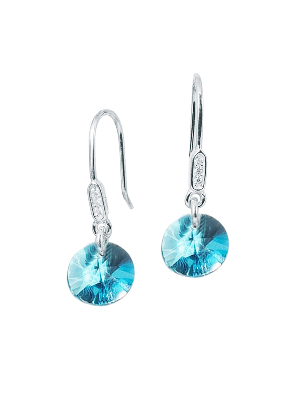 Aros Punto De Luz Circón Plata 925 Cristal Genuino Turquesa