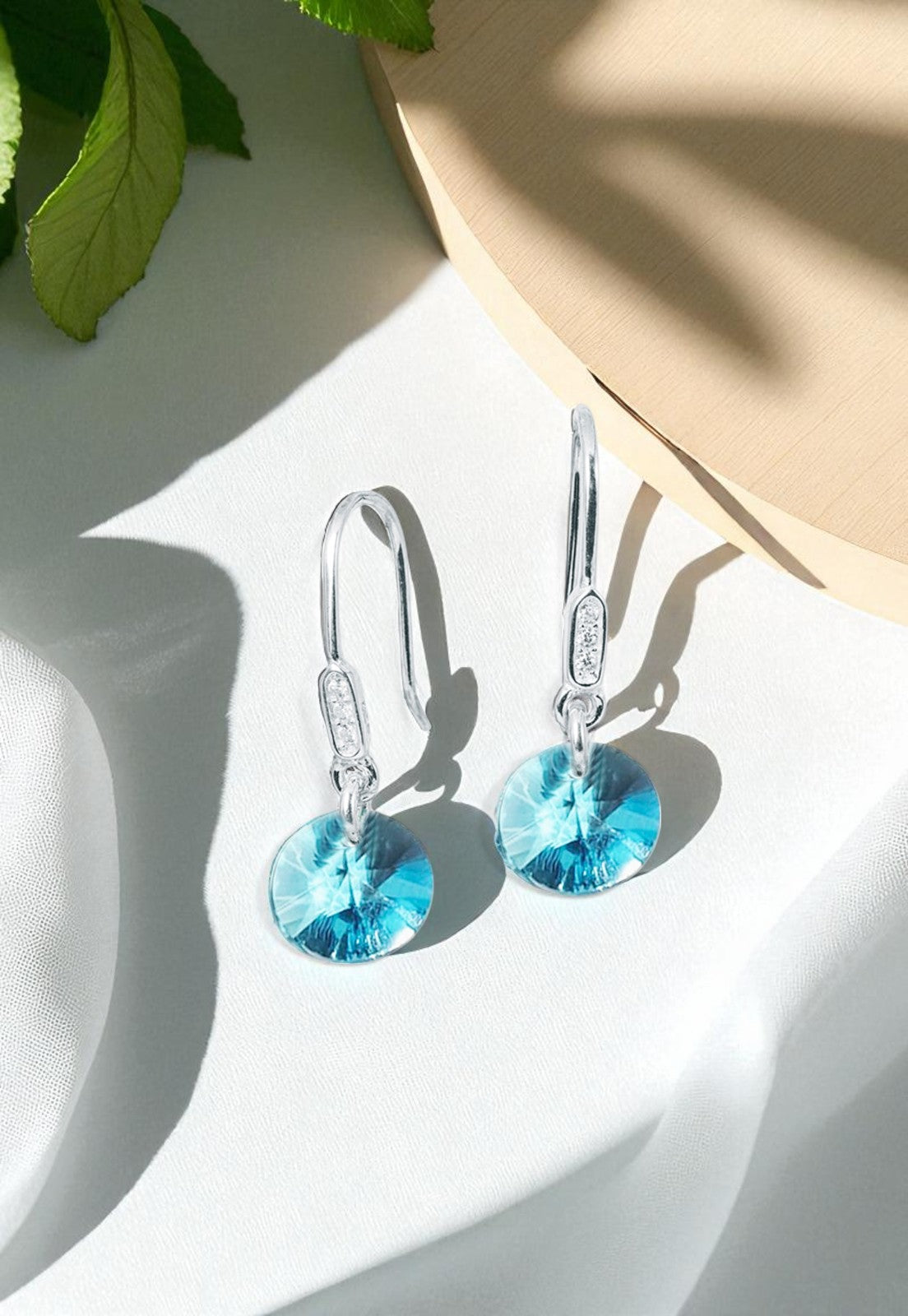 Aros Punto De Luz Circón Plata 925 Cristal Genuino Turquesa