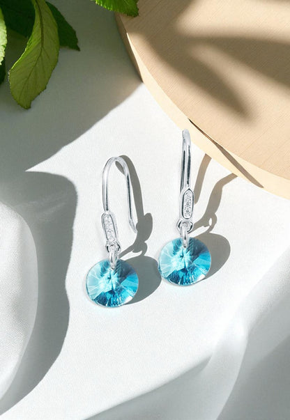 Aros Punto De Luz Circón Plata 925 Cristal Genuino Turquesa