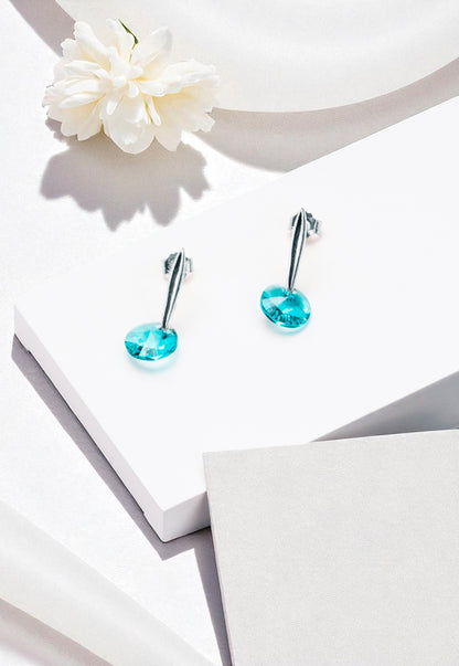 Aros Punto De Luz Plata 925 Cristal Genuino Turquesa