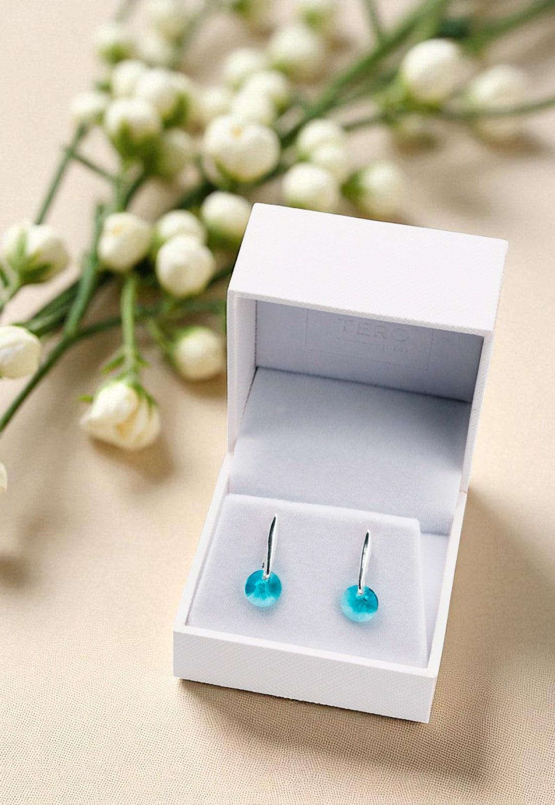 Aros Punto De Luz Plata 925 Cristal Genuino Turquesa