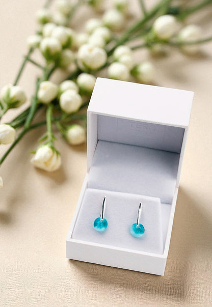 Aros Punto De Luz Plata 925 Cristal Genuino Turquesa