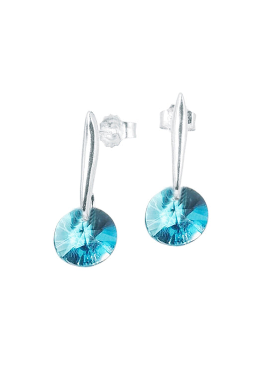Aros Punto De Luz Plata 925 Cristal Swarovski® Turquesa