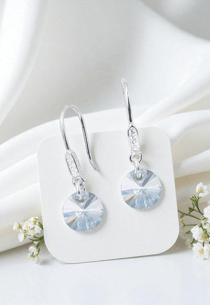 Aros Punto De Luz Circón Plata 925 Cristal Genuino Blue Shade