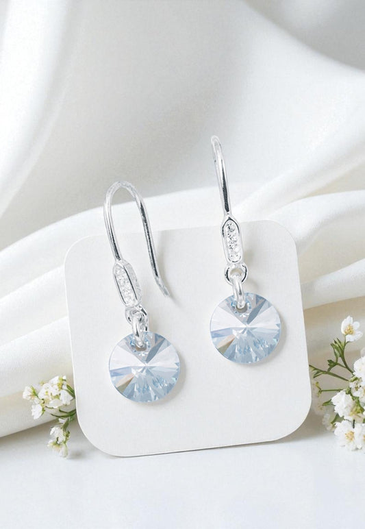 Aros Punto De Luz Circón Plata 925 Cristal Genuino Blue Shade