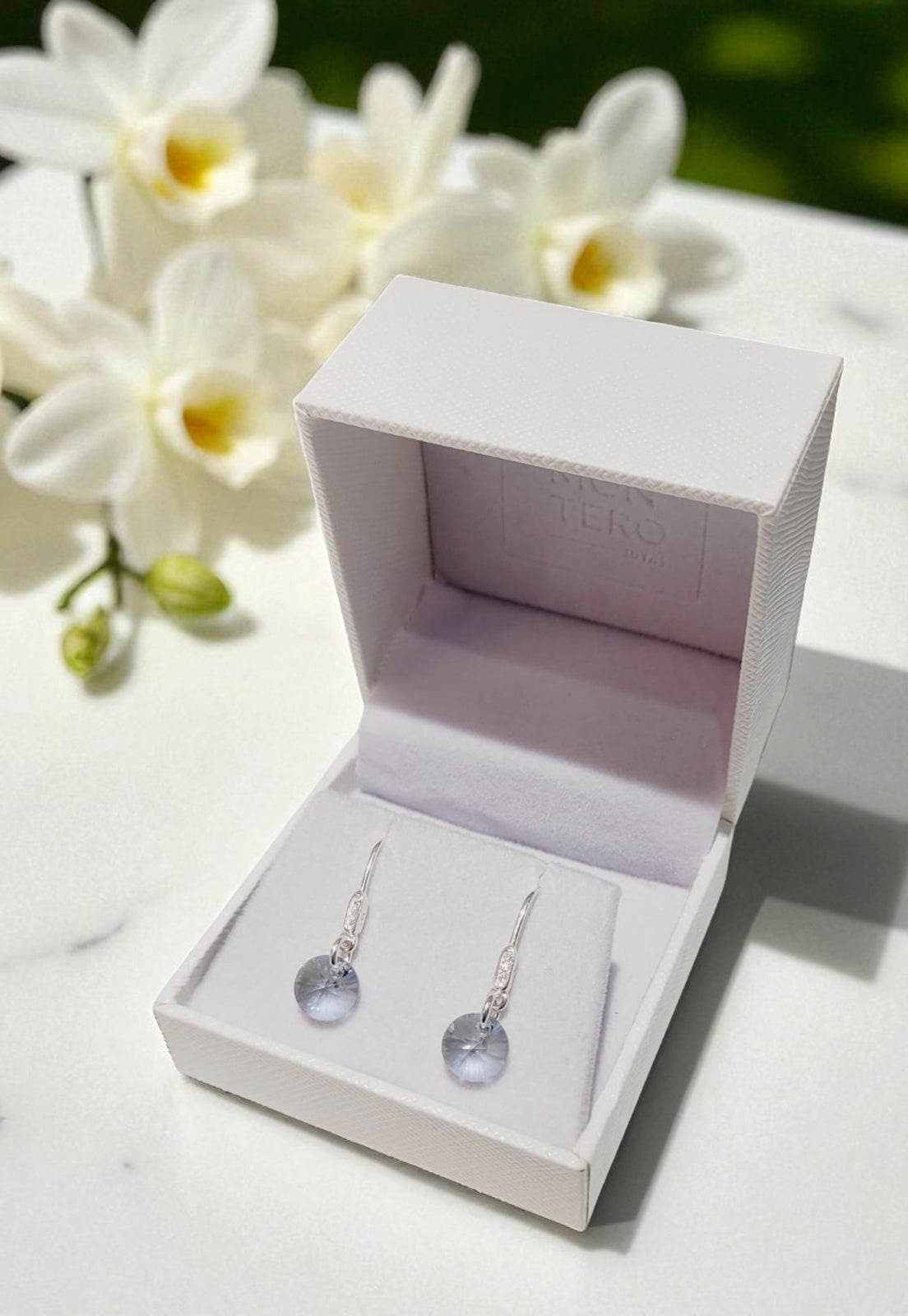 Aros Punto De Luz Circón Plata 925 Cristal Genuino Blue Shade