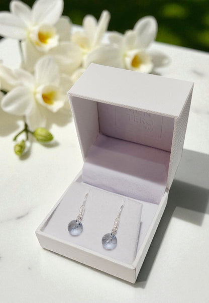 Aros Punto De Luz Circón Plata 925 Cristal Genuino Blue Shade