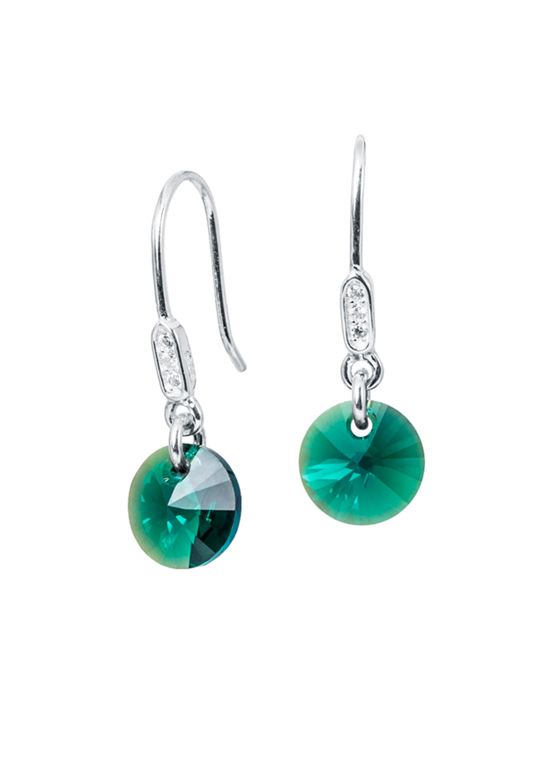 Aros Punto de Luz Plata 925 Cristal Genuino Emerald