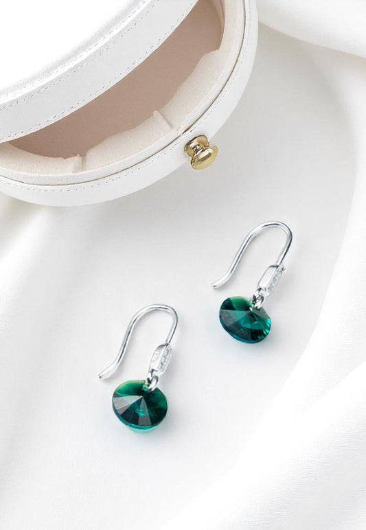 Aros Punto de Luz Plata 925 Cristal Genuino Emerald