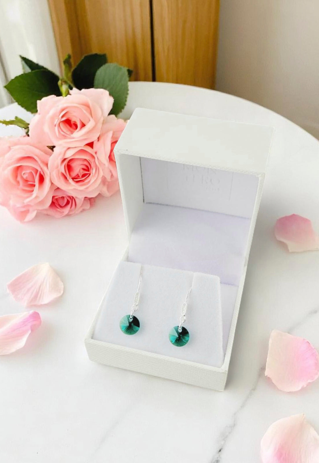 Aros Punto de Luz Plata 925 Cristal Genuino Emerald