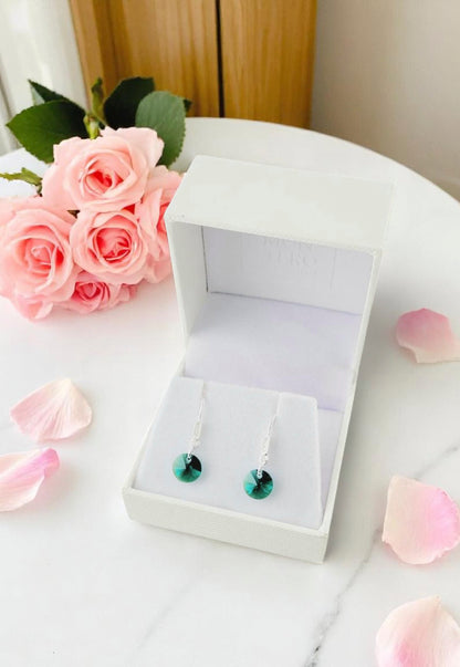 Aros Punto de Luz Plata 925 Cristal Genuino Emerald