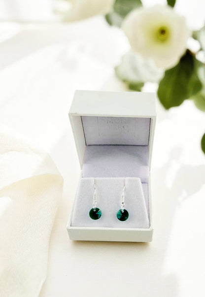 Aros Punto de Luz Plata 925 Cristal Genuino Emerald