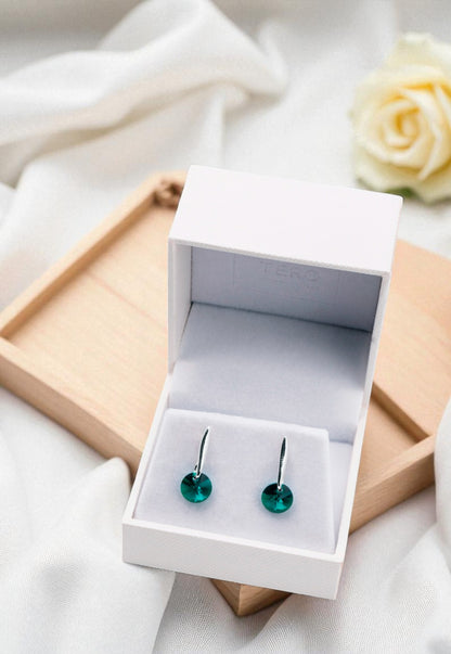 Aros Punto De Luz Plata 925 Cristal Genuino Emerald