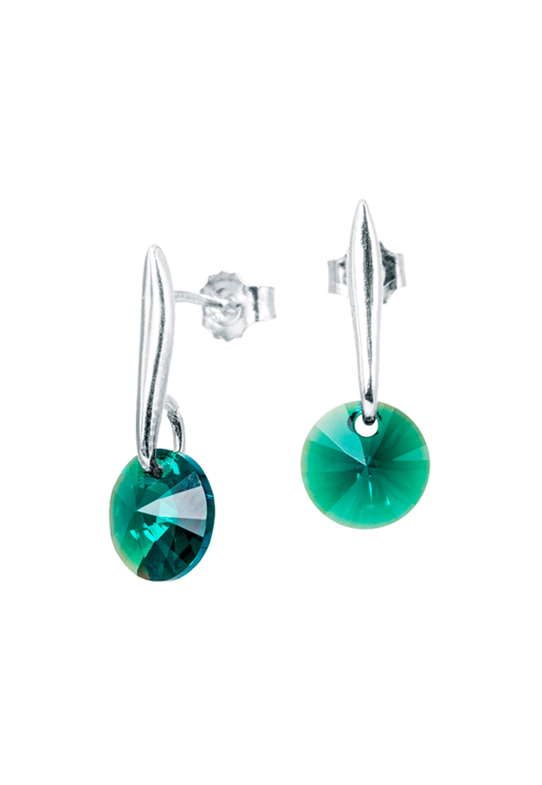 Aros Punto De Luz Plata 925 Cristal Genuino Emerald