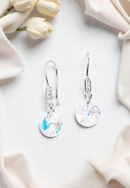 Aros Punto De Luz Circón Plata 925 Cristal Swarovski® Aurora Boreal