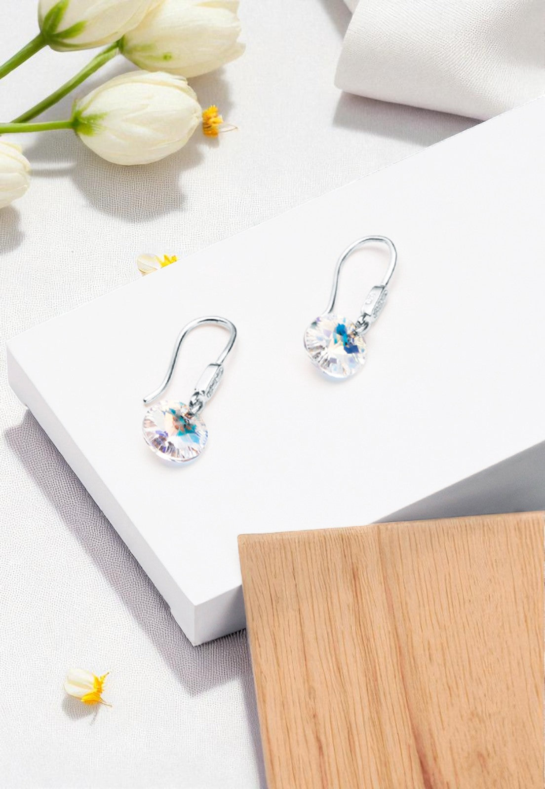 Aros Punto De Luz Circón Plata 925 Cristal Genuino Aurora Boreal