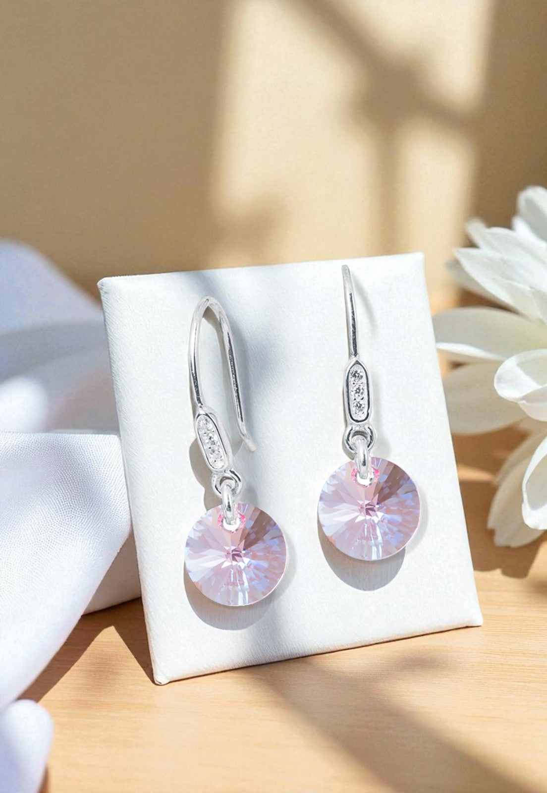 Aros Punto De Luz Circón Plata 925 Cristal Genuino Light Rose