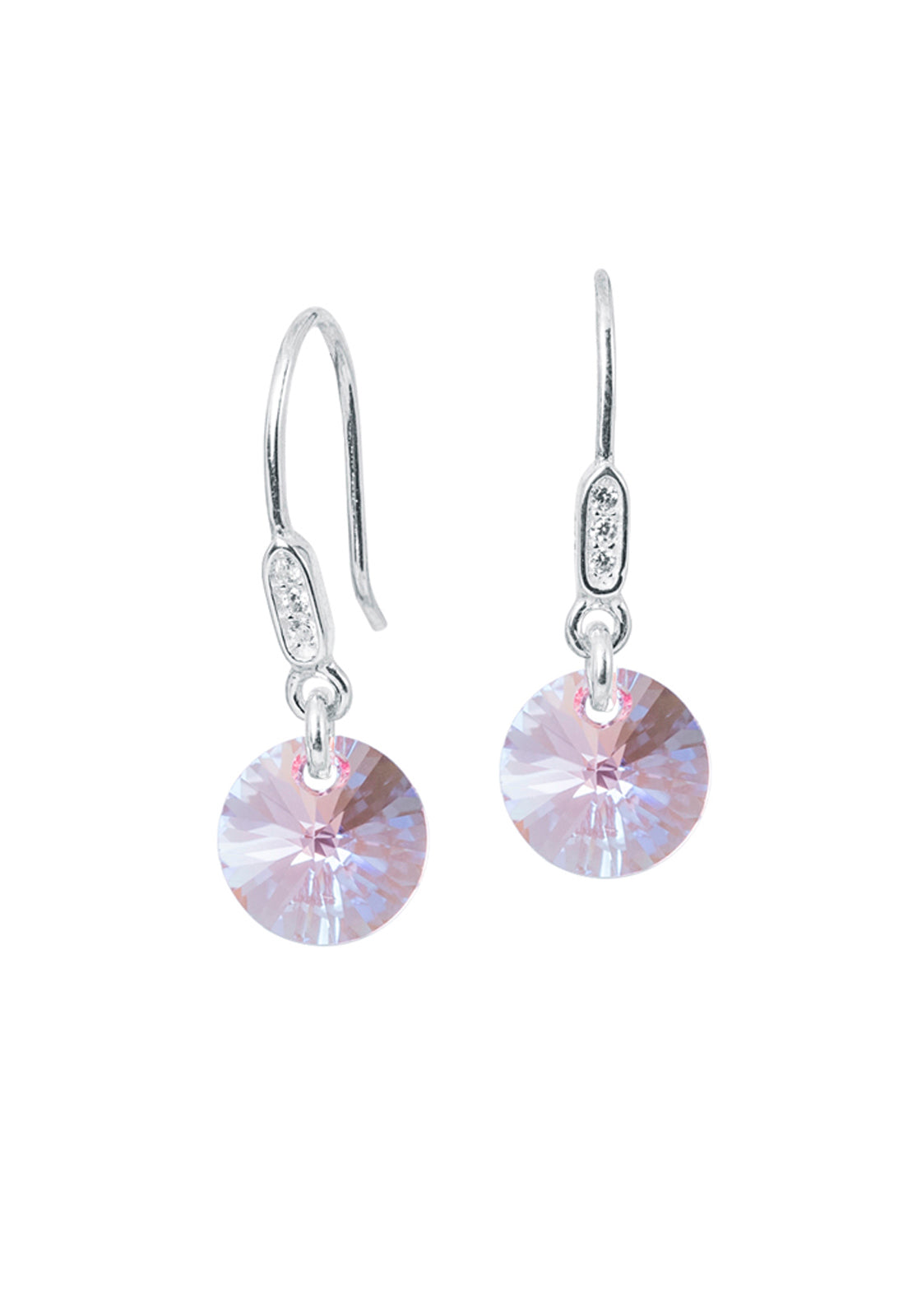 Aros Punto De Luz Circón Plata 925 Cristal Genuino Light Rose