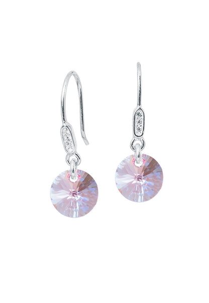 Aros Punto De Luz Circón Plata 925 Cristal Genuino Light Rose
