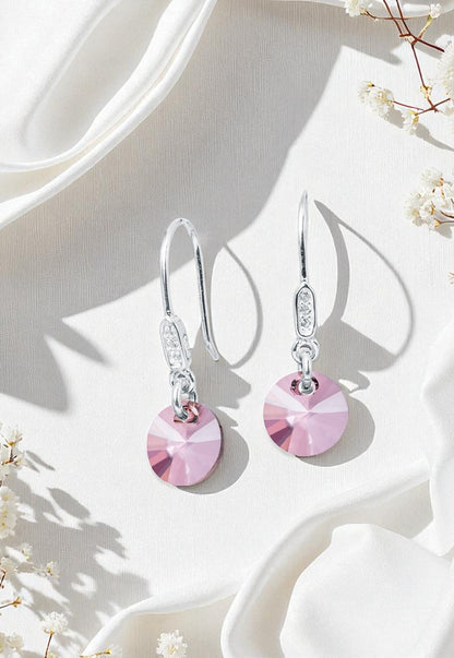 Aros Punto De Luz Circón Plata 925 Cristal Genuino Antique Pink