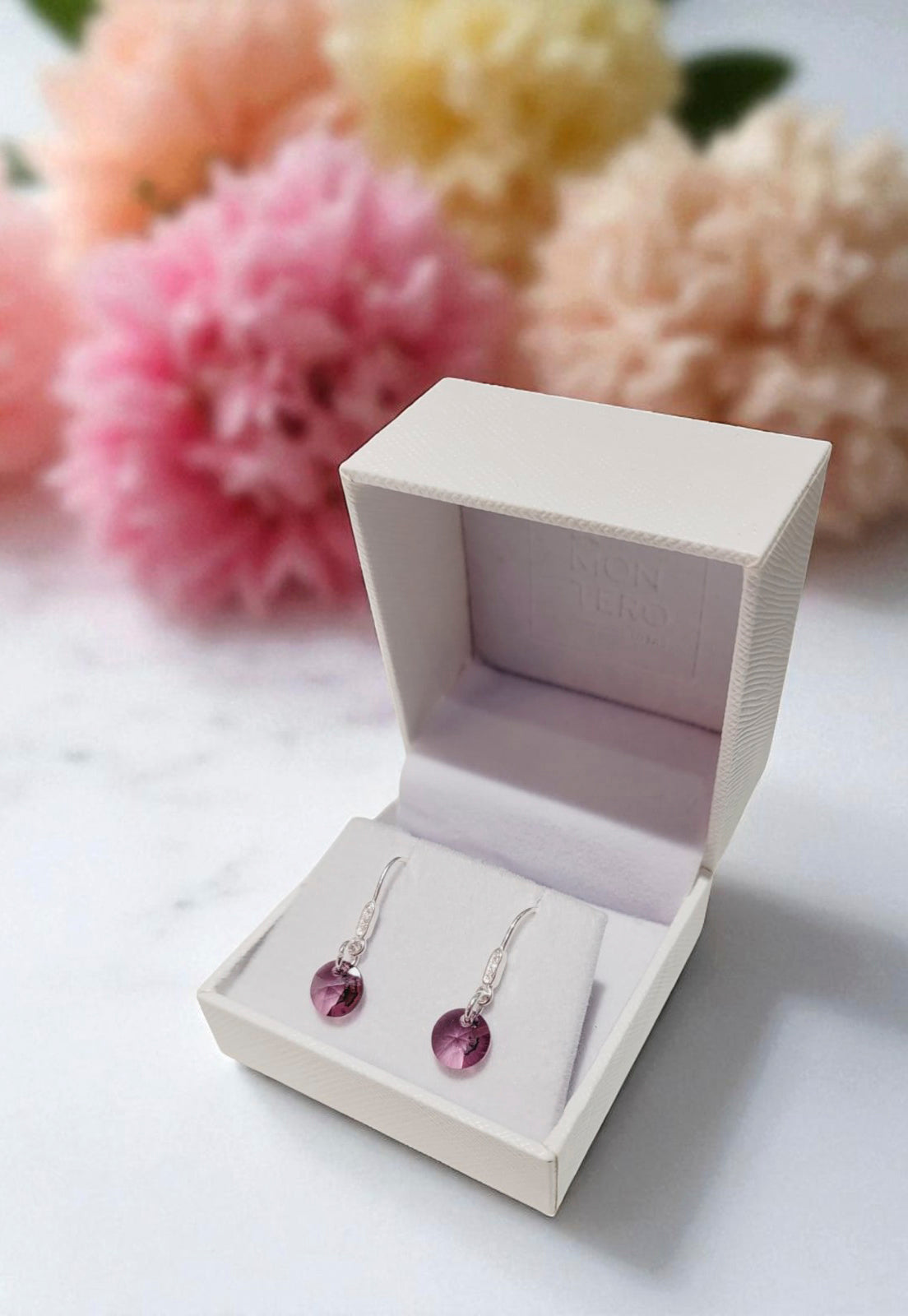 Aros Punto De Luz Circón Plata 925 Cristal Genuino Antique Pink