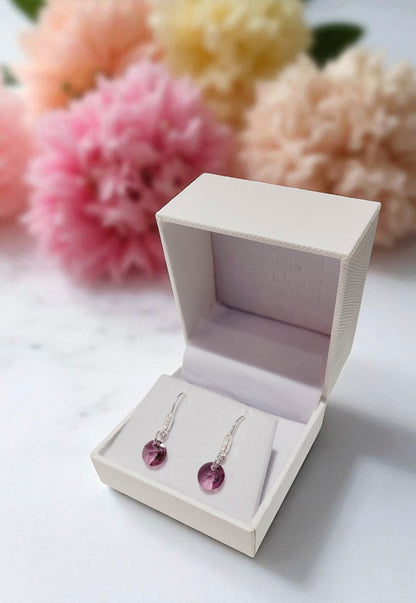 Aros Punto De Luz Circón Plata 925 Cristal Genuino Antique Pink