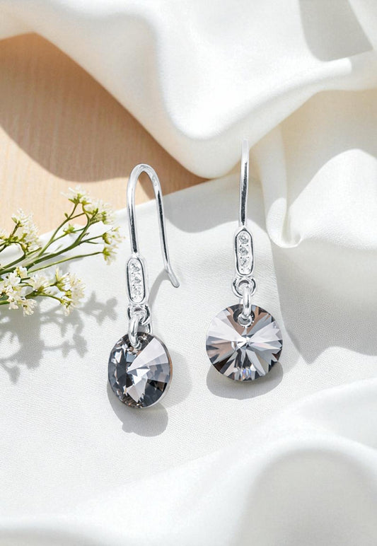 Aros Punto De Luz Circón Plata 925 Cristal Genuino Silver Night