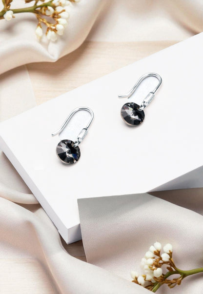 Aros Punto De Luz Circón Plata 925 Cristal Genuino Silver Night