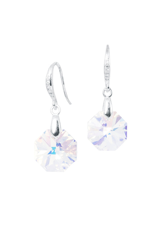 Aros Lucia Plata 925 Cristal Genuino Aurora Boreal